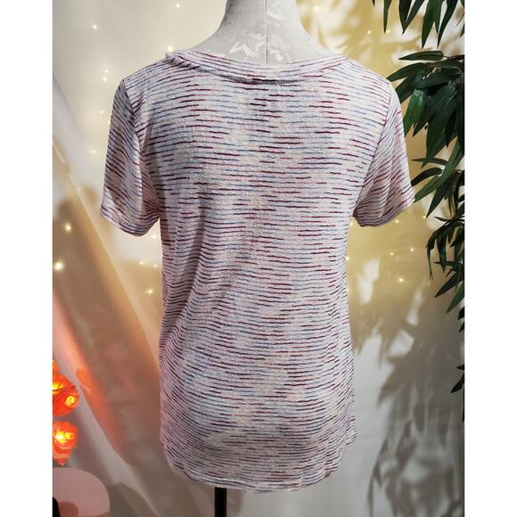 Bobeau Striped Multicolor V-Neck Twist Hem T-Shirt Womens Size S Short Sleeve - Picture 3 of 8